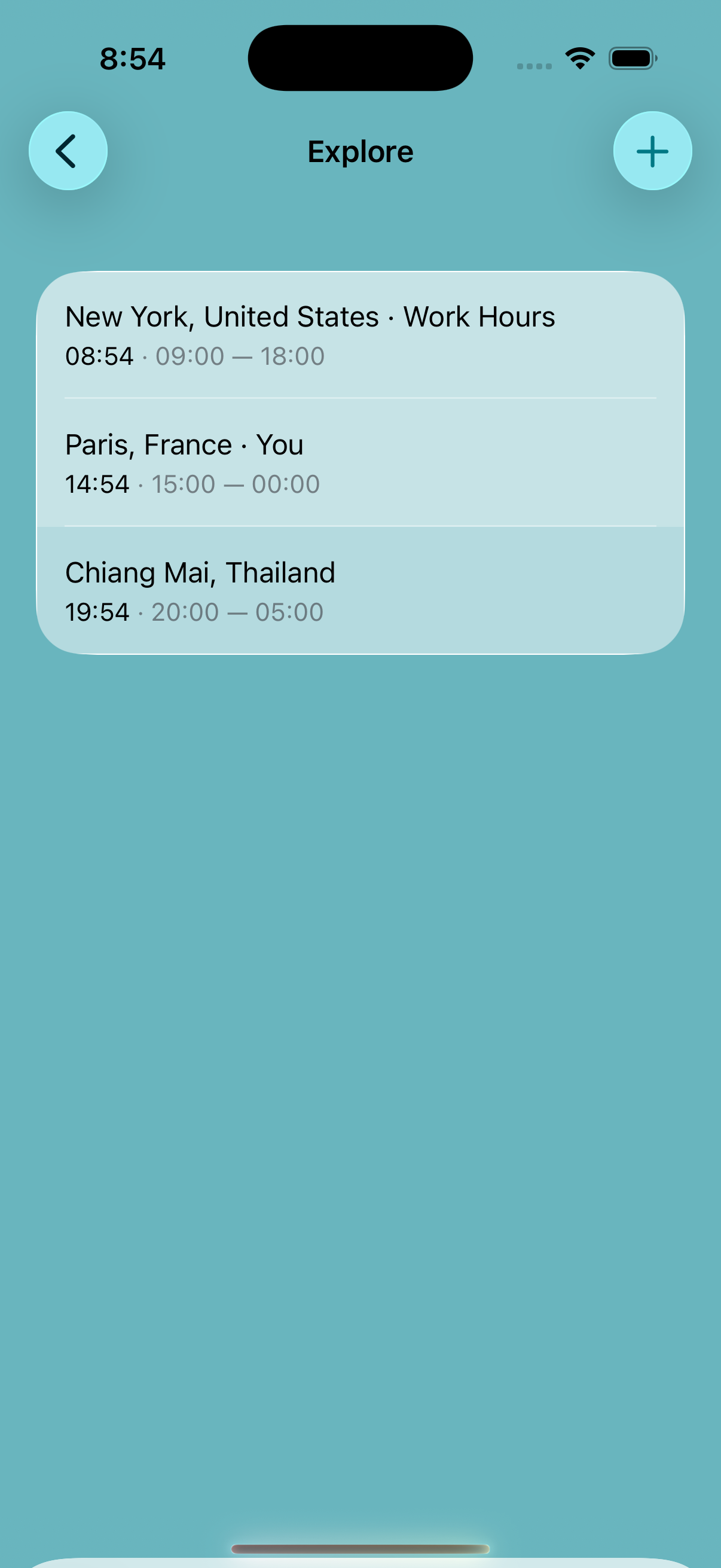 Explore view with New York, Paris, and Chiang Mai
