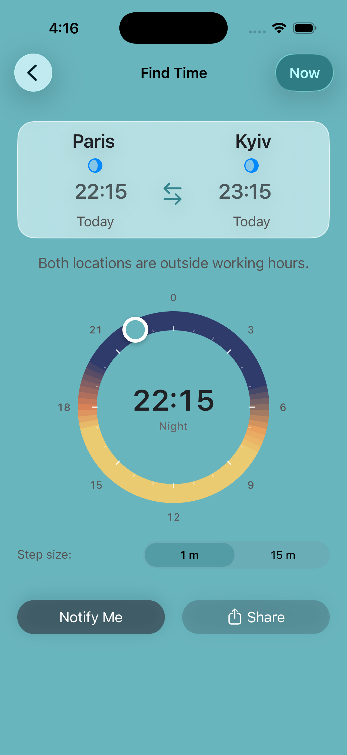 Working-hours overlap in WhenItsTime