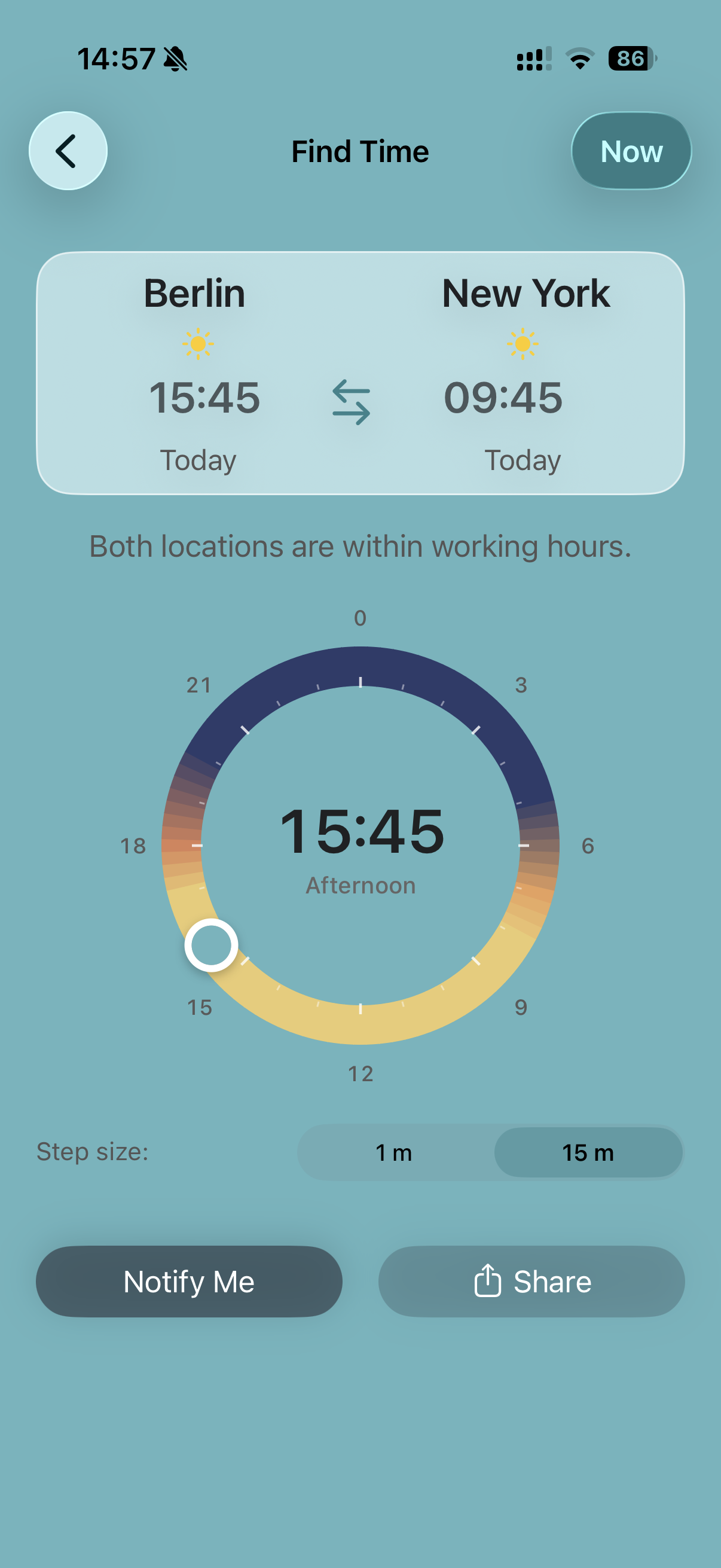 Working-hours overlap in WhenItsTime