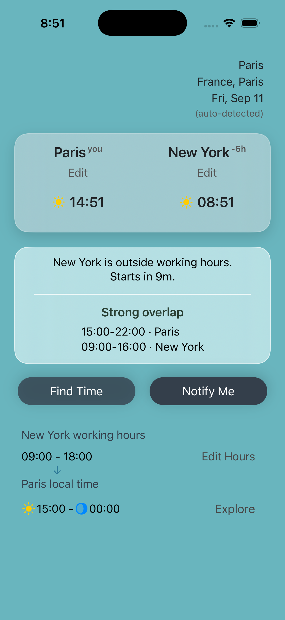 WhenItsTime showing the overlap between Paris and New York