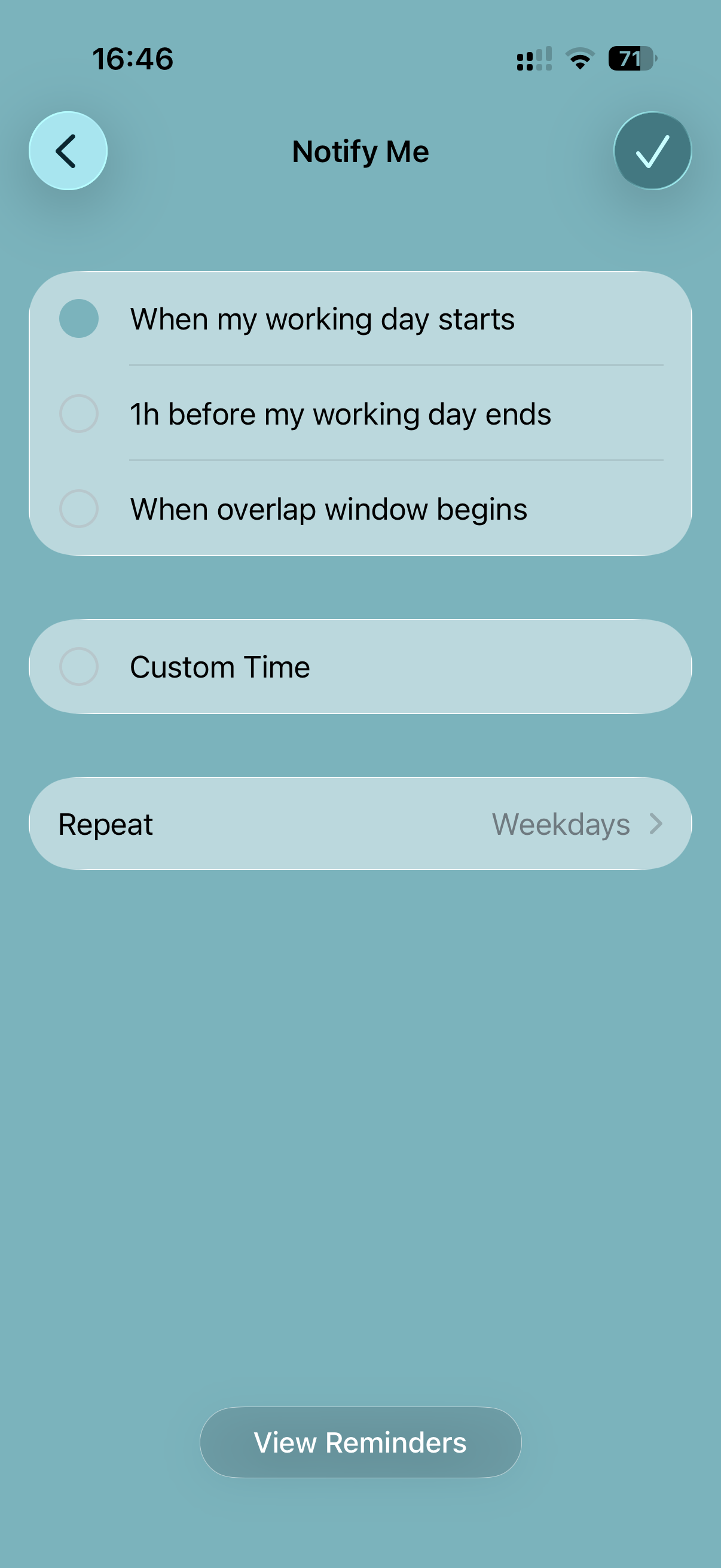 Reminder options in WhenItsTime