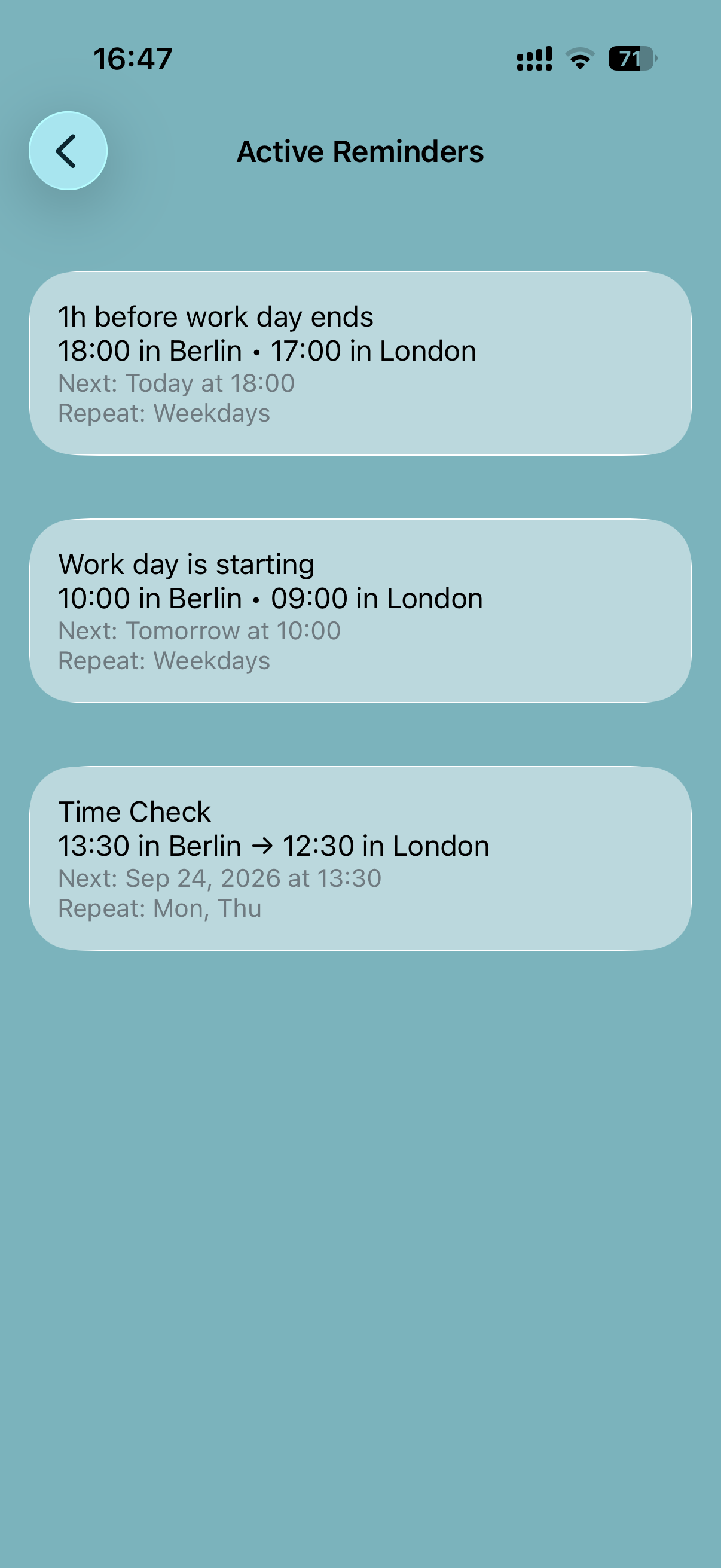 Active reminders in WhenItsTime