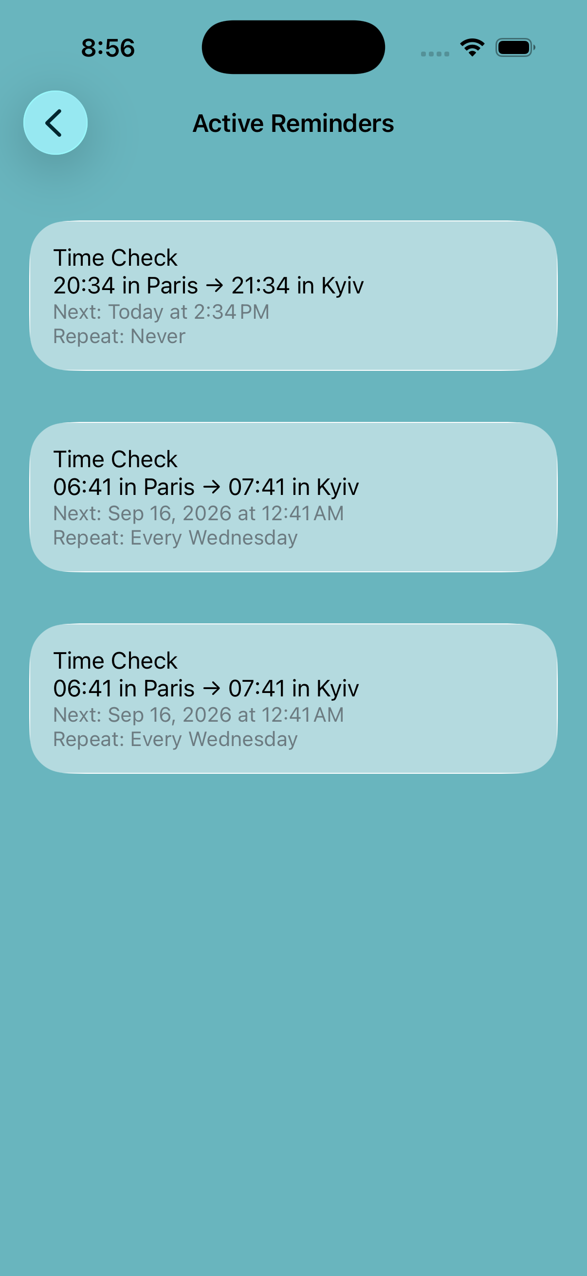 Active reminders in WhenItsTime