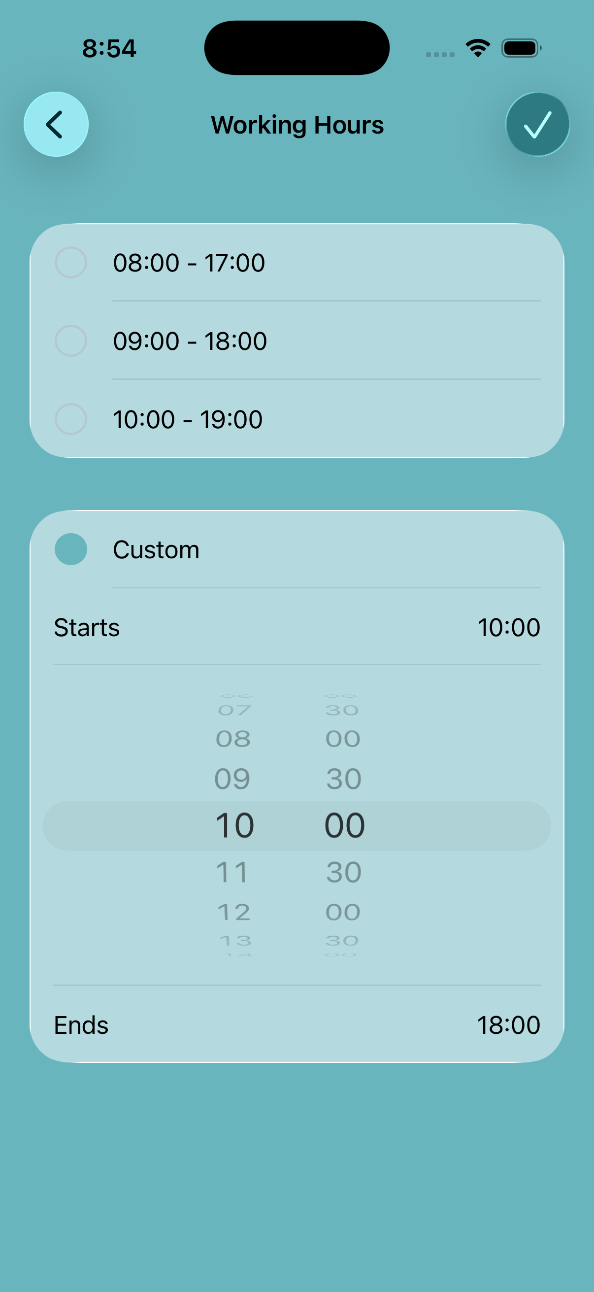 Working hours settings in WhenItsTime